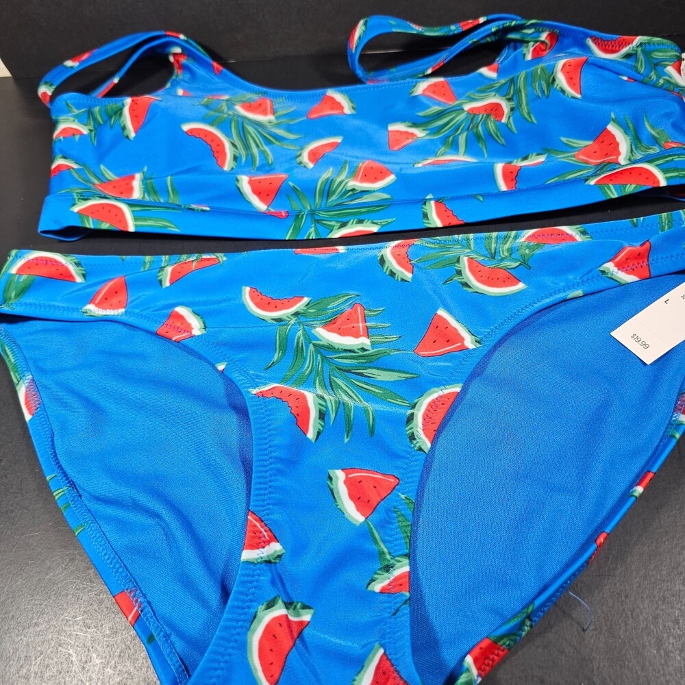 NWT Old Navy Watermelon Blue Bikini Swimsuit L Bottoms XL Top